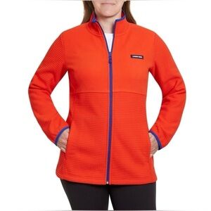 LANDS’ END Breathable Grid Fleece Full-Zip Orange Blue Jacket Size Medium